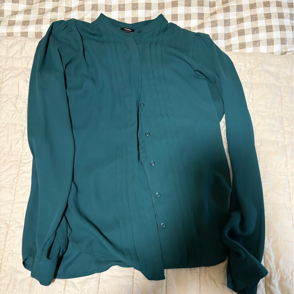 Expresss Teal Button-Up Blouse